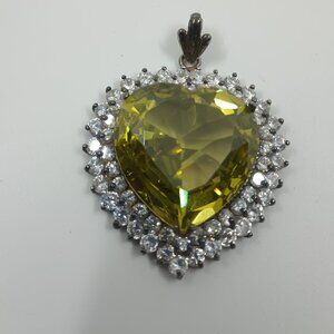 Silver Heart Pendant with lime green Topaz and CZs.